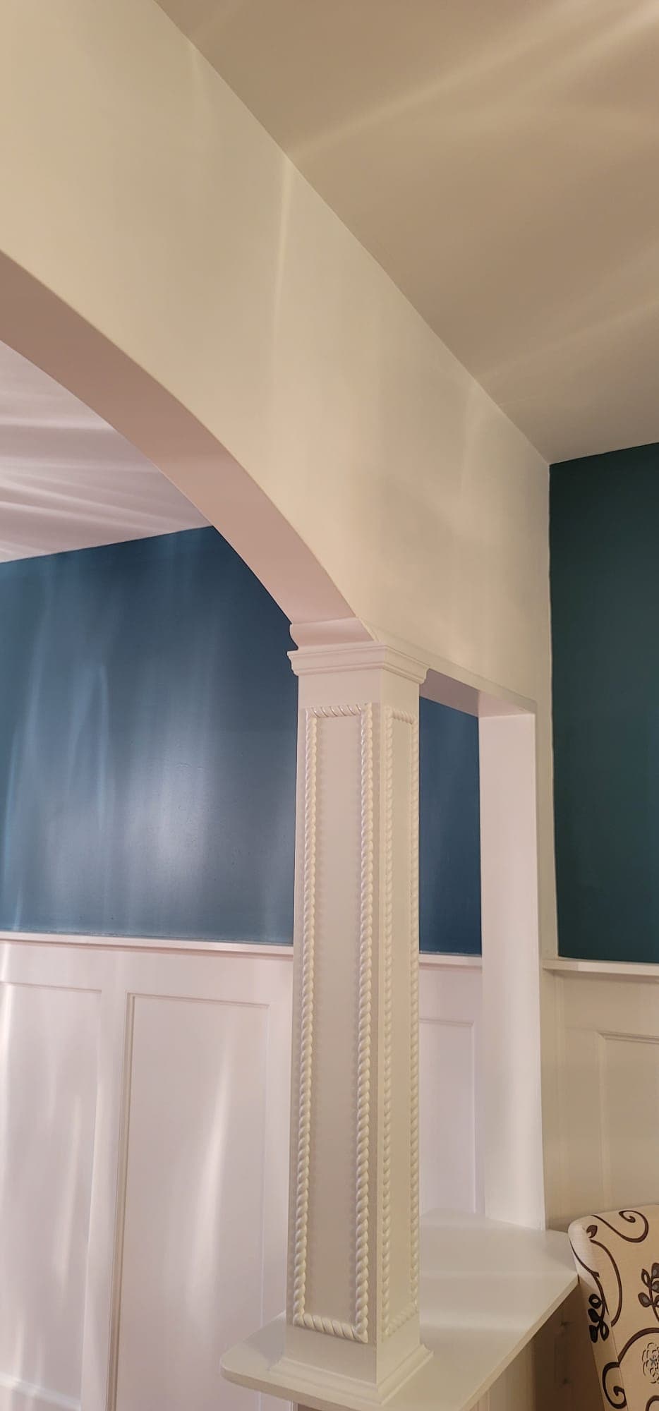 Interior remodeling — decorative rope-molding columns with wainscoting and teal accent wall, Rockland County NY