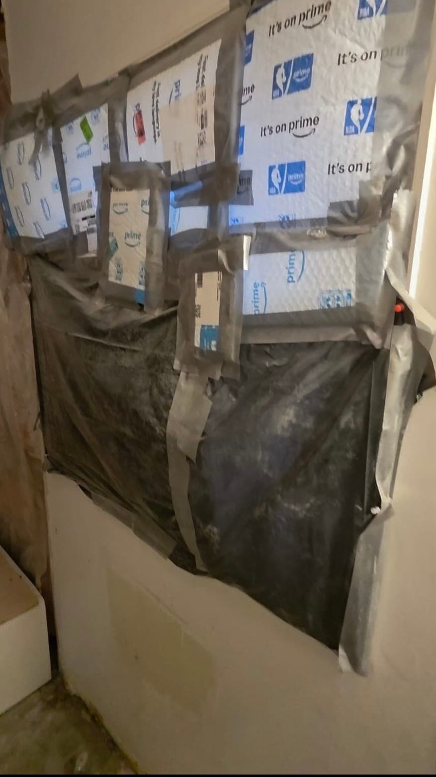 Window replacement in progress — wall barrier and moisture protection during installation, Rockland County NY